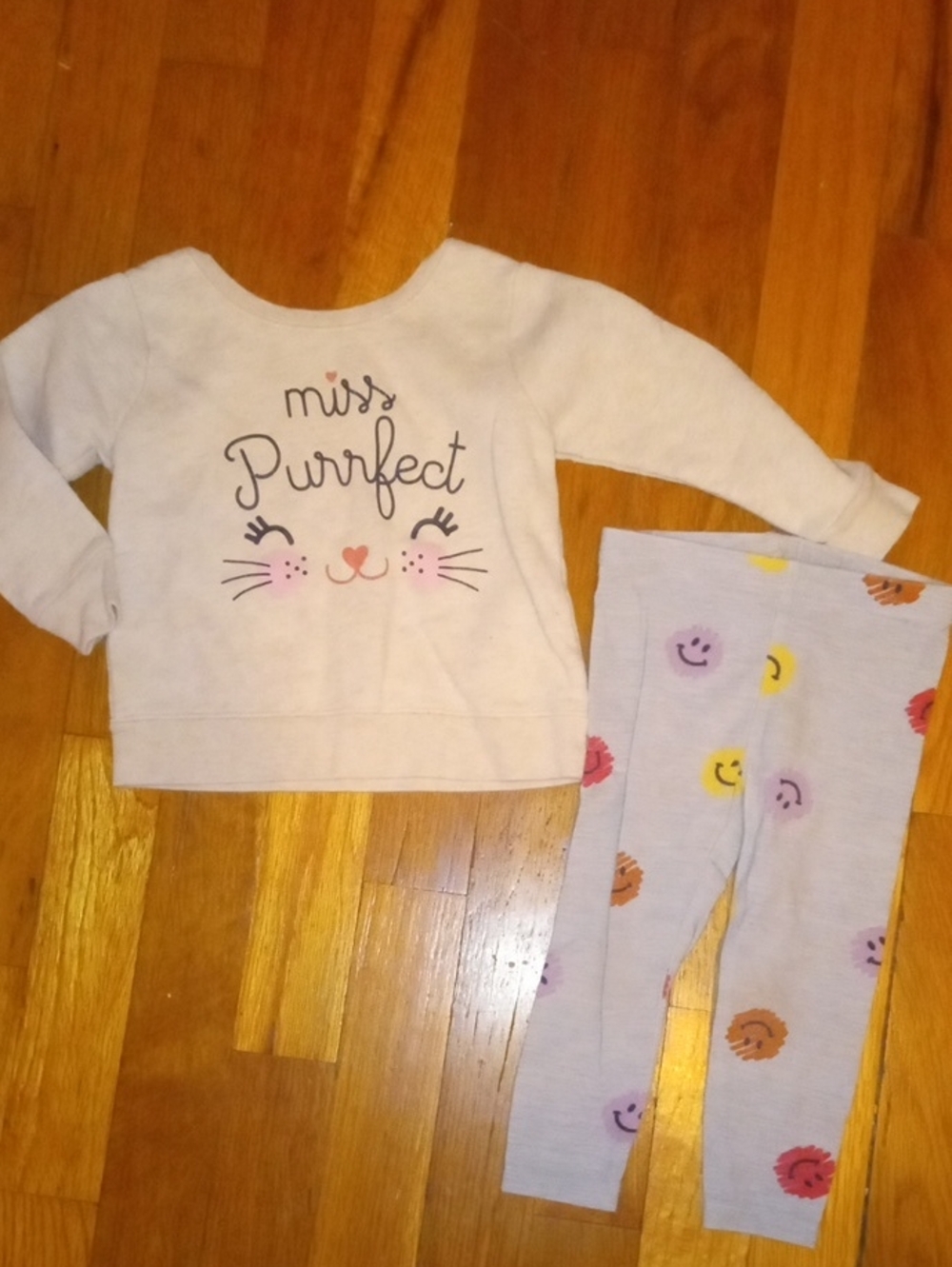 Girls 12 month "Miss Purrfect" Cat Sweatshirt & Smile Print Leggings